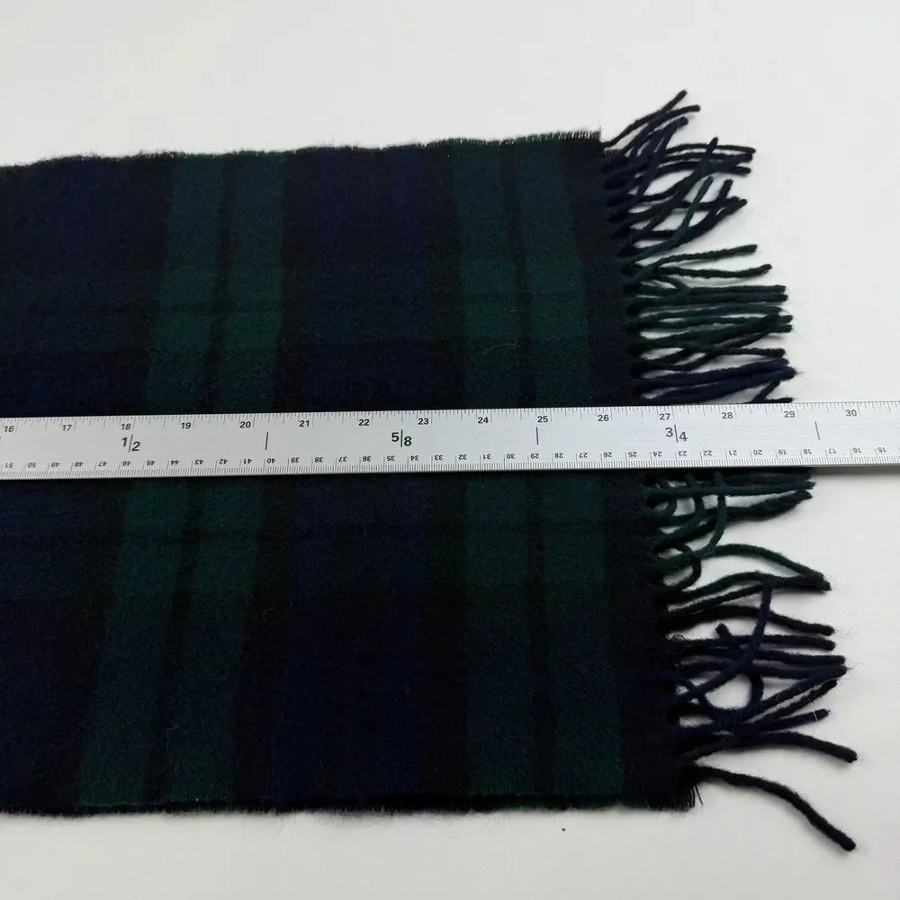 Brooks Brothers Black Watch Lambswool Scarf Blue Green Tartan Fringe 54 x 12
